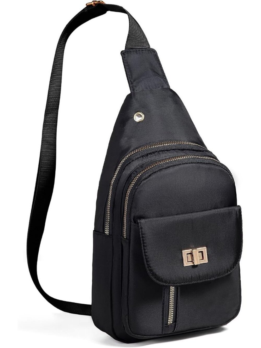 Women Black  Sling Outdoor Nylon Water Resistant Travel Hiking Crossbody Bag